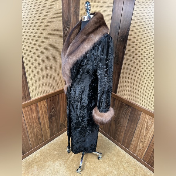 BADGLEY MISCHKA DESIGNER RUSSIAN BROADTAIL & SABLE FUR TRIM COAT JACKET MEDIUM - Picture 4 of 12